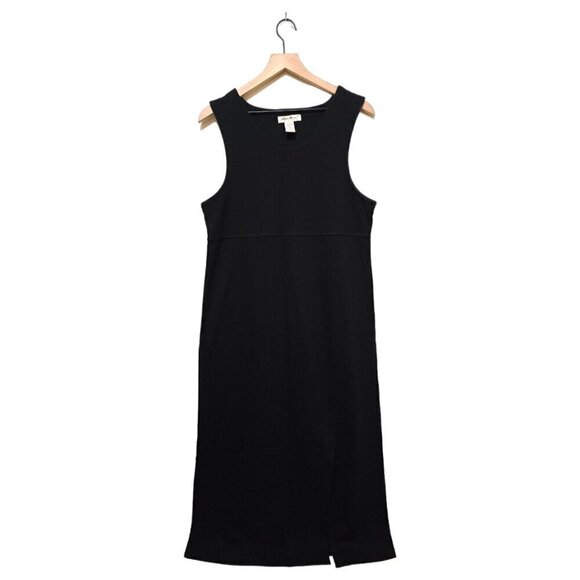 Eddie Bauer Black Cotton Knit Stretch Sleeveless Midi Dress Sz M - Picture 1 of 8